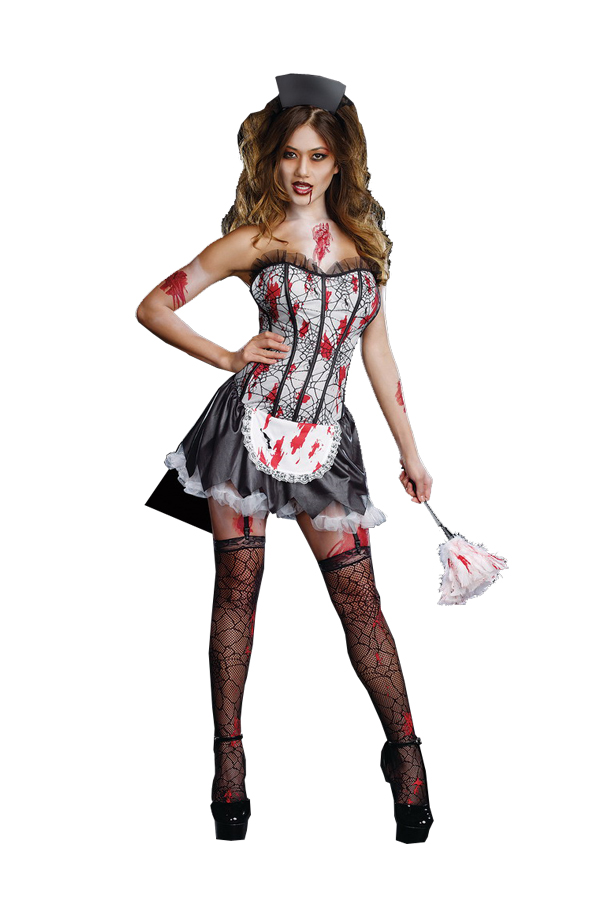 Halloween Costume Bloody SexyZombie French Maid Costume Costume - Click Image to Close